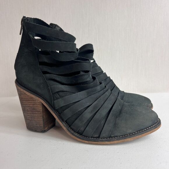Free People Women's Hybrid Black Leather Strappy Heeled Bootie Size 9 (EU 39) - Picture 2 of 10
